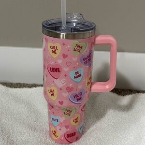 Pink Conversation Heart Travel Tumbler with Straw